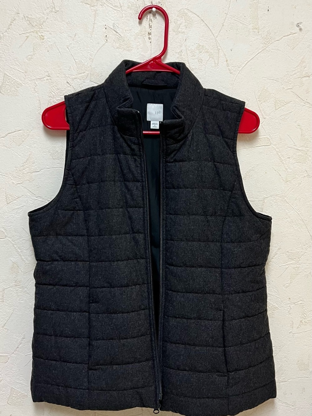 J.Jill Quilted Puffer Zipper Vest Gilet Charcoal Pockets Small Petite Sz S